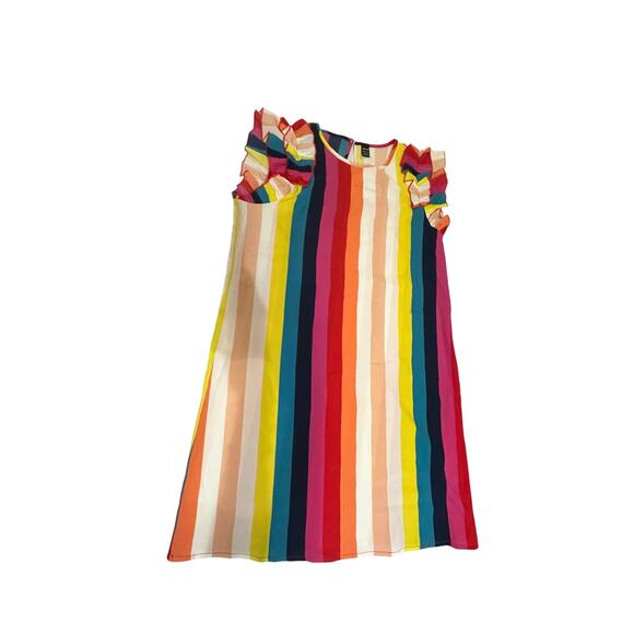 SHEIN VCAY Multicolor Rainbow Stripe Ruffle Sleeve Dress – Size M – NWT - Picture 4 of 11